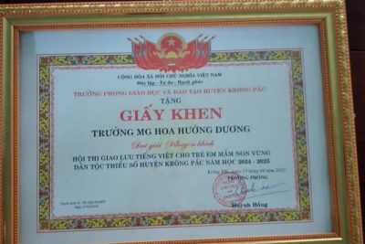 Trường mg Hoa Hướng Dương tham gia hội thi giao lưu tiếng việt cho trẻ em mầm non vùng dân tộc thiểu số năm học 2024-2025 và đạt giải khuyến khích