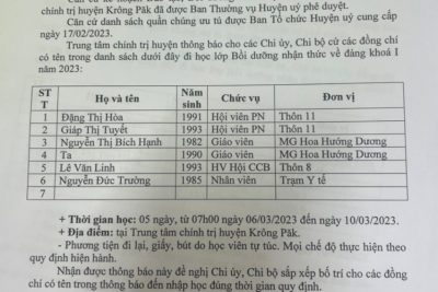 Thông báo về việc mở lớp bồi dưỡng nhận thức về Đảng khoá I năm 2023