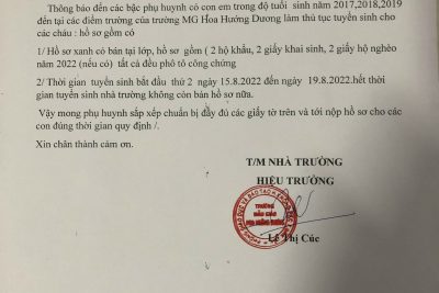 thông báo tuyển sinh năm học 2022 – 2023