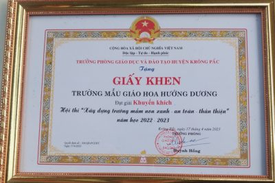 Trường mg hoa hướng dương tham gia hội thi ” xây dựng trường mầm non xanh, an toàn , thân thiện” cấp huyện và đạt giải khuyến khích